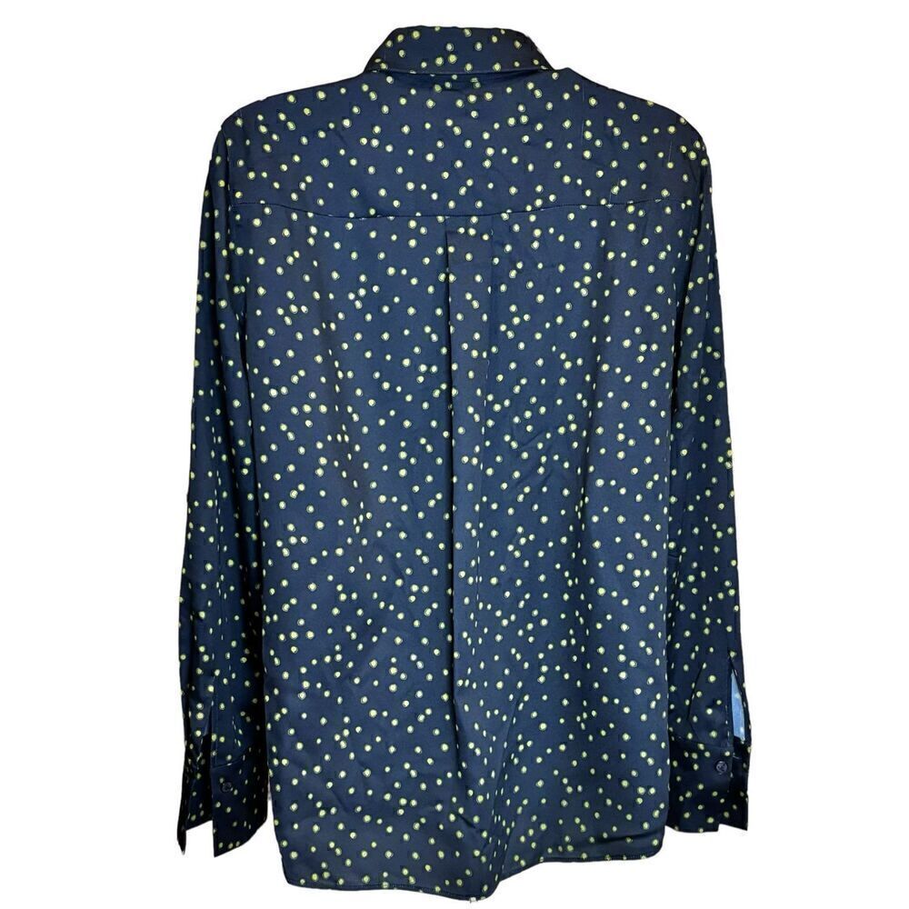 Lafayette Navy Blue & Green Polk-a-Dot  Button Down Polyester Shirt NWT Size XS